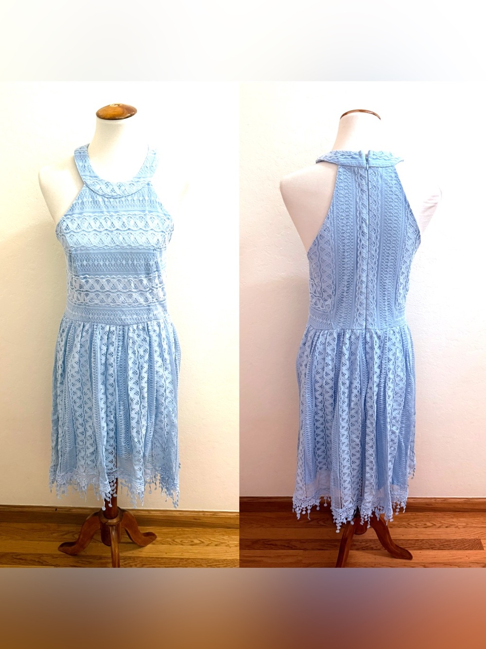 miami Powder Blue Lace Halter Mini Dress